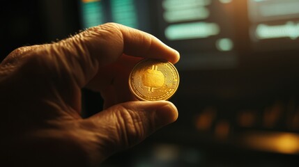 Poster - Investing in cryptocurrency a close-up of digital currency home office photo evening finance focus