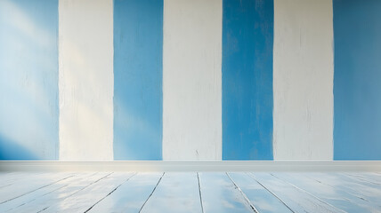 Poster - Blue and White Striped Wall Room Interior 