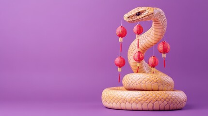 Poster - Coiled Snake Adorned With Festive Red Lanterns