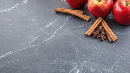 Poster - A vibrant image of red apples with cinnamon sticks arranged on a clean slate surface, representing immune support, with ample room for text.