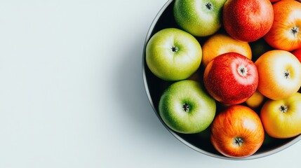 Poster - bowl of vibrant red and green apples placed on a clean white background with room for text.