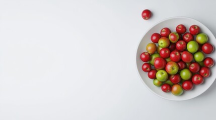 Poster - bowl of vibrant red and green apples placed on a clean white background with room for text.