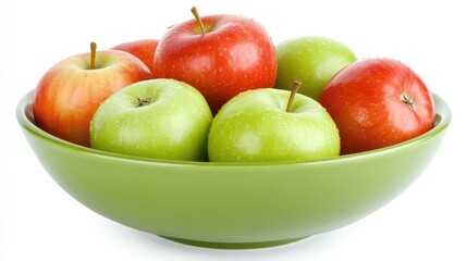 Canvas Print - Bowl of vibrant red and green apples placed on a clean white background with room for text.