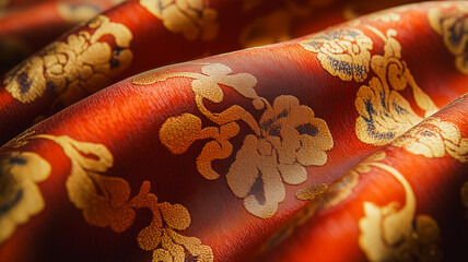 Sticker - Red and Gold Silk Fabric Texture 