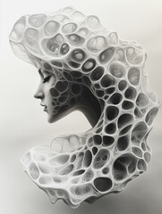 Poster - Sculptural Portrait: Organic Forms Embrace a Woman's Face 