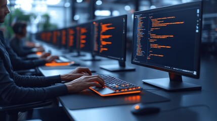 Programmers working at computer workstations