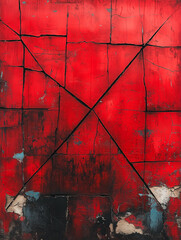 Poster - Crimson Grid: Abstract Red Texture Painting 