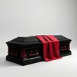 © Pawina - Black and red striped fabric draped over a coffin, elegance, funeral, coffin