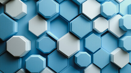 Poster - Abstract Hexagon Pattern: Cool Blue and White 3D Hexagons Background