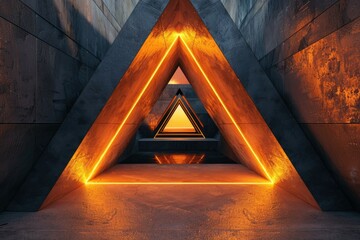 Aufkleber - Detailed Picture of 3D Render of Abstract Triangle Shape in Tunnel Background