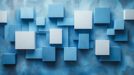 Poster - Abstract Blue Cube Composition: Serene shades of blue and white cubes create a visually captivating abstract composition, perfect for modern design projects.