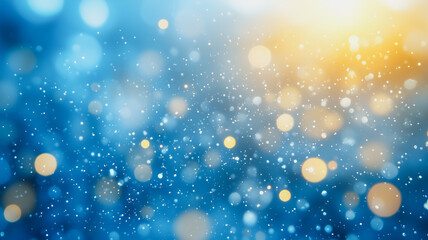 Poster - Winter Wonderland Sparkle: Abstract bokeh background with blue and gold lights, perfect for winter themes, holidays, and festive designs. Evokes a sense of magic and wonder. 