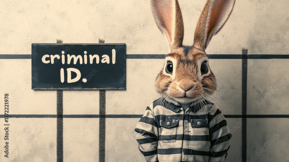 A Bunnies Arrest Mugshot Funny Criminal Rabbit in Jail Striped Uniform ...