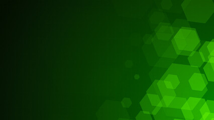 Poster - Green hexagon shapes are moving from the bottom right of a gradient grid abstract background, horizontal composition. Modern geometric background for graphic design.