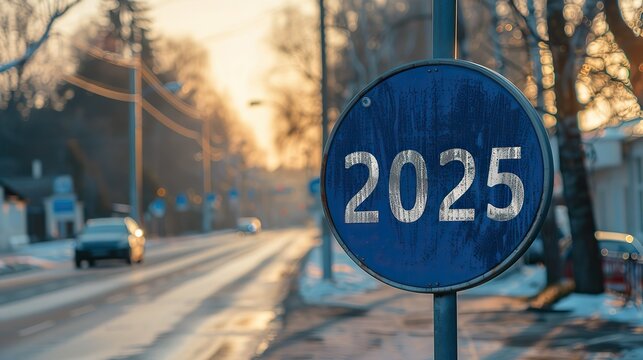 2025 Happy New Year. Abstract numbers on road sign shape vector illustration