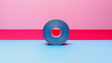 Poster - Blue Tape Roll on Pink and Blue Background 