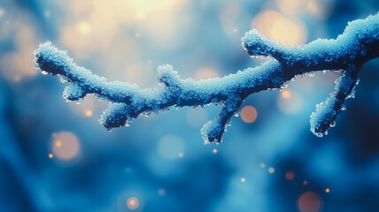 Sticker - Winter's Embrace: Snow-Covered Branch in a Dreamy Blue Landscape 