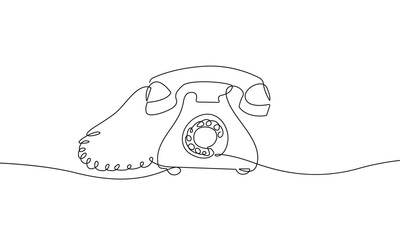 Wall Mural - Continuous One Line Drawing of Retro Phone. Vintage Phone Hand Drawn Minimalism Linear Style. Simple Line Art Drawing for Minimalist Design. Vector Illustration