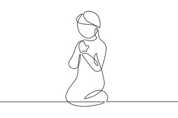 Canvas Print - Prayer Girl Continuous Single Line Art Drawing. Prayer Minimalist Concept. Help Concept Linear Drawing Minimalist Simple Linear Style. Vector Outline Doodle Hand Draw Illustration