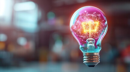 Poster - A glowing light bulb with colorful sparks inside, symbolizing creativity and innovation in a vibrant setting.