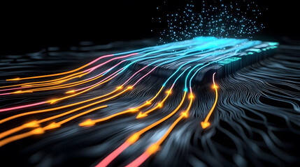 Poster - A digital visualization of fluid dynamics, showcasing colorful lines representing flow and movement against a dark background