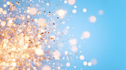 Poster - A vibrant explosion of light particles against a blue background, creating a sense of movement and energy