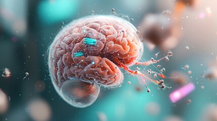 Poster - Exploring neurobiology brain function insights digital art science lab futuristic environment close-up view