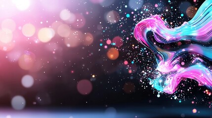 Poster - A vibrant, abstract image featuring swirling colors and glowing particles against a dark background, creating a mesmerizing visual effect.