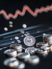 Poster - falling interest rates concept with a descending graph and coins dropping, symbolizing economic impa