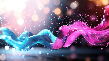 Poster - A vibrant abstract image featuring flowing waves of blue and pink colors, with sparkling details against a blurred background.