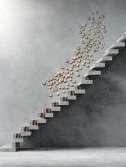 Poster - Coins tumbling down a staircase with an interest rate symbol, declining financial returns