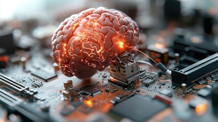 Aufkleber - A digital brain connected to a circuit board, symbolizing the fusion of technology and intelligence, showcasing innovation and advancement in artificial intelligence.