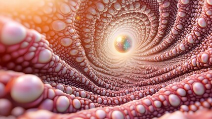 Poster - Intricate Spiral Structure with Colorful Spheres and Organic Texture in a Vibrant Setting