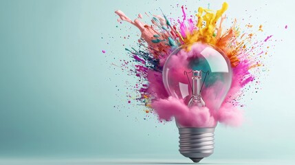 Poster - A colorful explosion surrounds a light bulb, symbolizing creativity and innovative ideas.