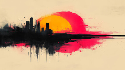 Poster - Urban Sunset: Abstract Cityscape Painting 