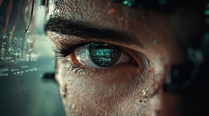 Poster - Exploring cybernetic vision futuristic eye close-up digital landscape high-tech environment abstract concept