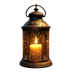 Wall Mural - Antique lantern with candle isolated on a transparent background.