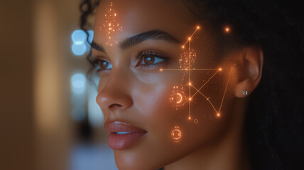 Poster - Woman with Futuristic Face Mapping 