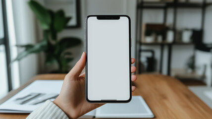 Poster - Smartphone Mockup: Hand Holding Modern Phone with Blank Screen