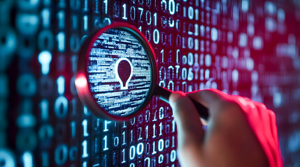 Poster - Magnifying Glass Focus on Digital Binary Code with Data Visualization Concept for Technology and Cybersecurity Themes