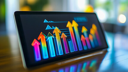 Poster - Colorful Digital Chart with Ascending Arrows Representing Growth in Business Analytics and Financial Success