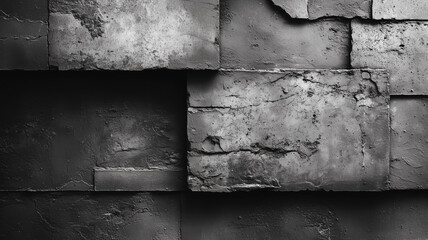 Poster - Concrete Wall Texture: A close-up shot of a rough, textured concrete wall, showcasing a unique pattern of interlocking blocks in a monochromatic palette.