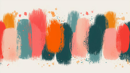 Poster - Abstract Brushstrokes: A vibrant and colorful abstract art background, featuring bold strokes of teal, coral, and orange paint on a soft cream backdrop.
