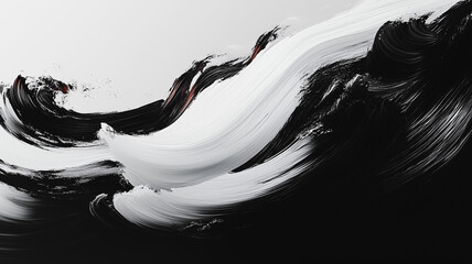 Poster - Abstract Black and White Swirls:  A mesmerizing abstract digital art image with flowing black and white brushstrokes, creating a dynamic and elegant abstract design.  