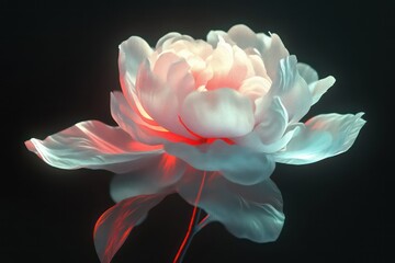 Wall Mural - A delicate pink peony flower bloom opening up with soft, realistic animation and glowing against black.