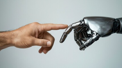 Poster - A human hand reaches toward a robotic hand, symbolizing the connection between humanity and technology.