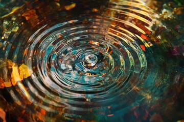 Wall Mural - Ripples Expand on a Colorful Surface After a Drop of Water Creates Disturbance in a Tranquil Pond