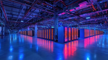 Leinwandbilder - Illuminated data center operations a comprehensive overview of server rows in a high-tech environment