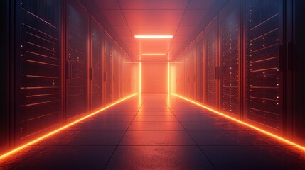 Illuminating data operations data center technology hub server array high-efficiency environment futuristic viewpoint glowing servers concept