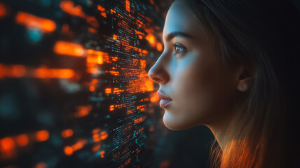 Poster - Woman Gazing at Digital Code 